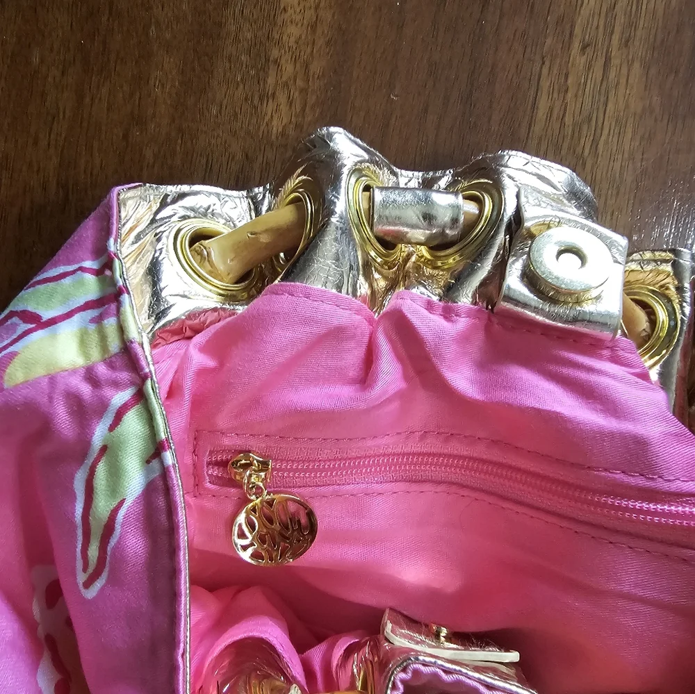 Lilly Pulitzer Pink and Yellow Tote with Bamboo Handles - Picture 9 of 9